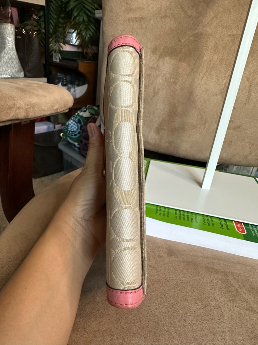 Coach Signature Canvas Continental Large Wallet in Pink Trim in Fair Condition - Picture 6 of 14